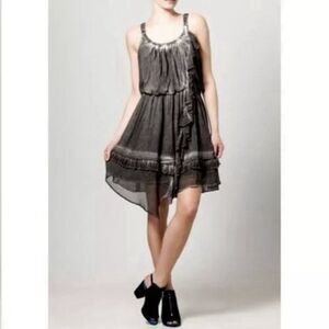 Free People Aphrodite Tie Dye Dress Ruffle Gray Sleeveless Boho Short Size Small